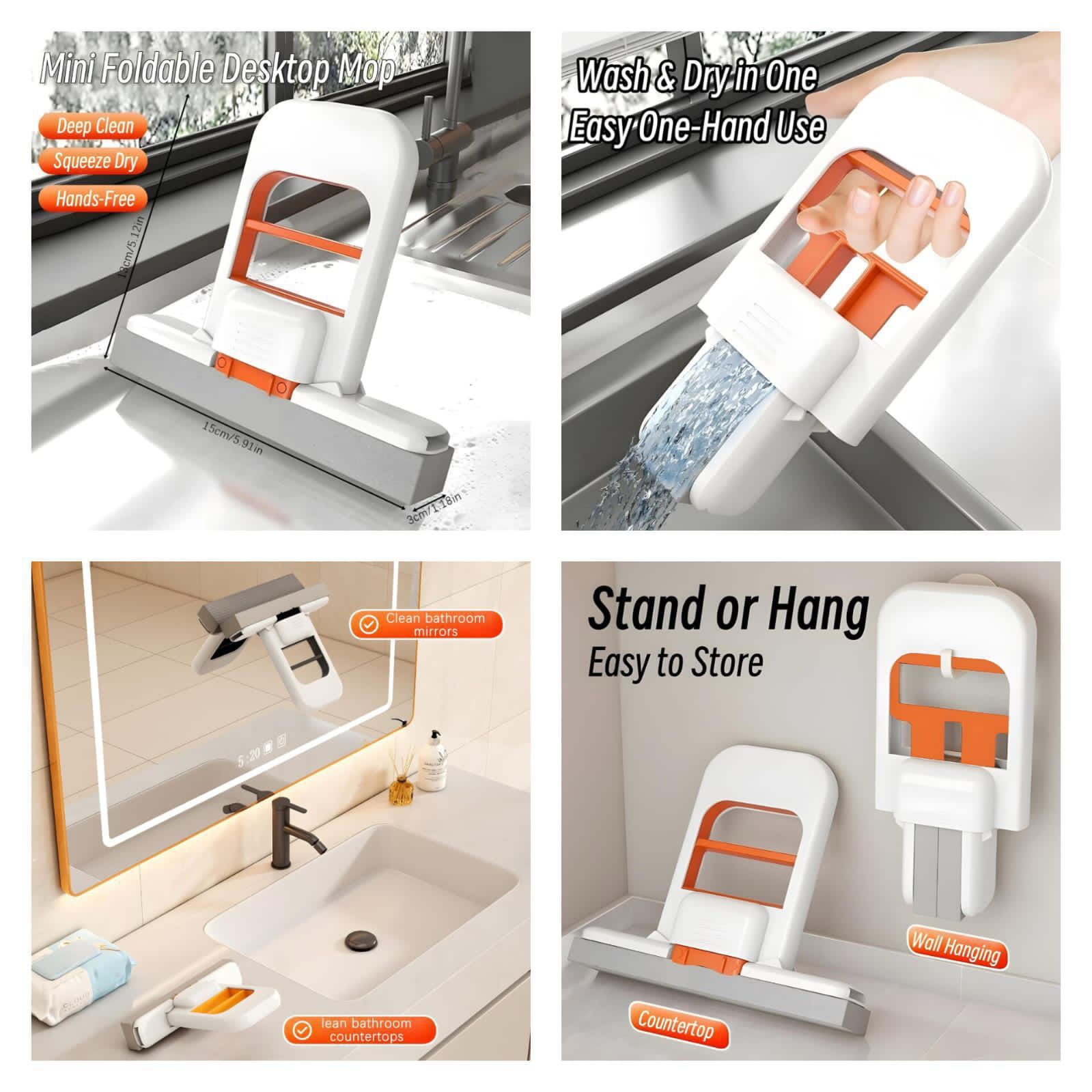 02 PCs Foldable Desktop Mini Sponge Mop